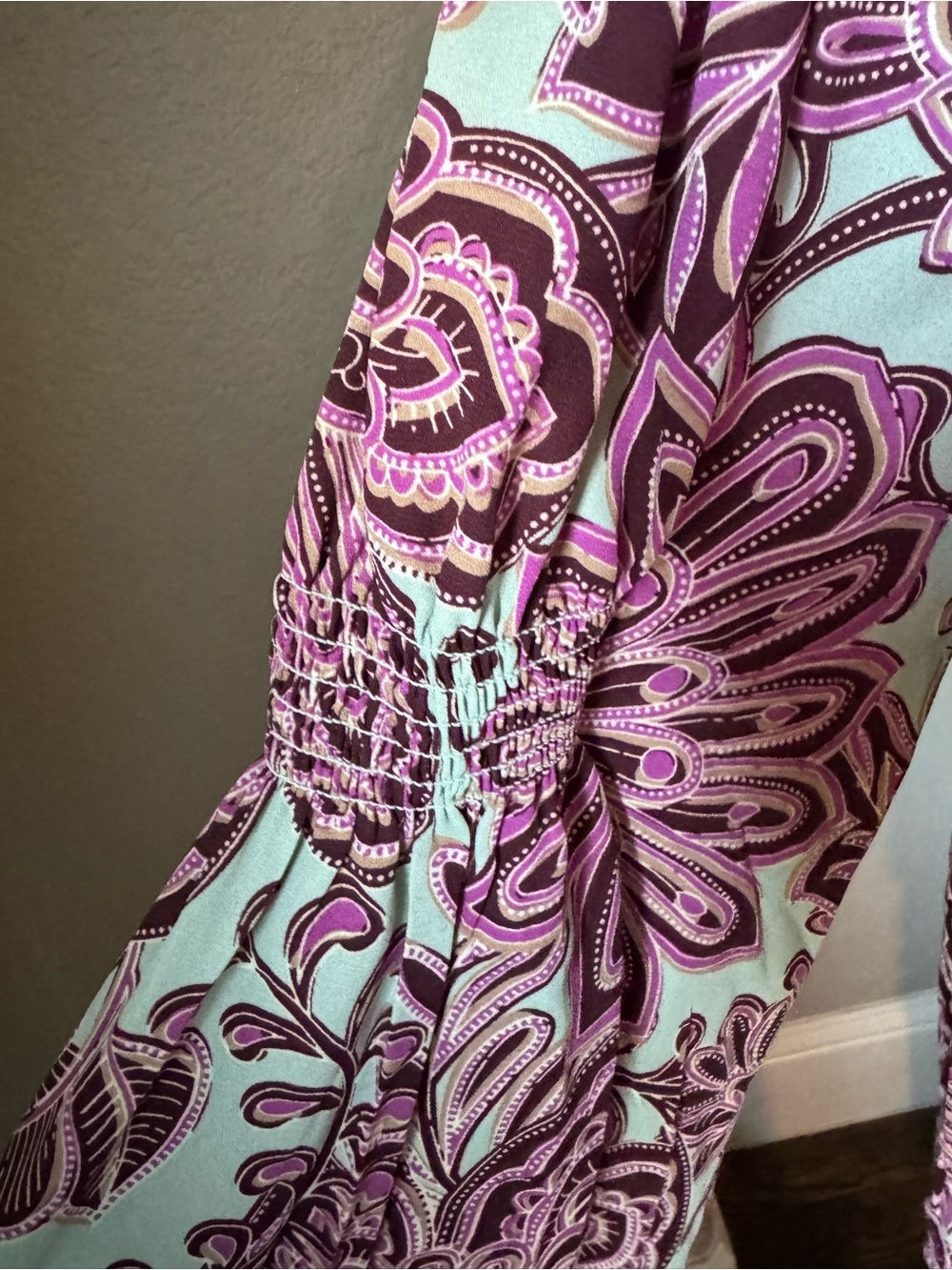 LOFT NWT Paisley Floral Blouse Size Small Mint Purple Split Neck Long Sleeve - Picture 3 of 12